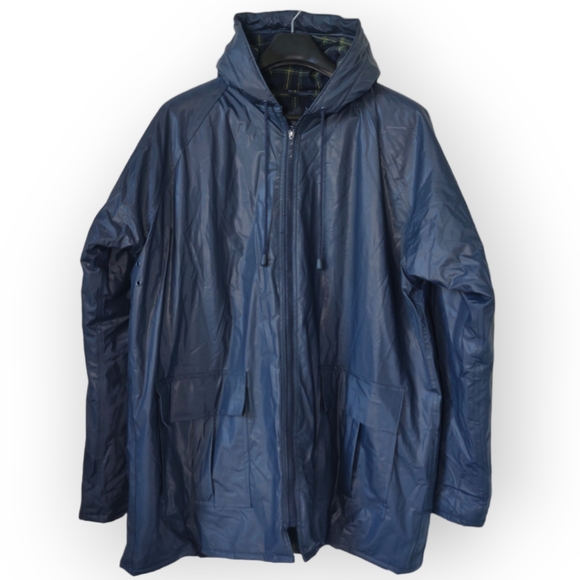 Men's Insulated Rain Coat Size Large Totes Blue Green Quilted Plaid Lining - Picture 1 of 11